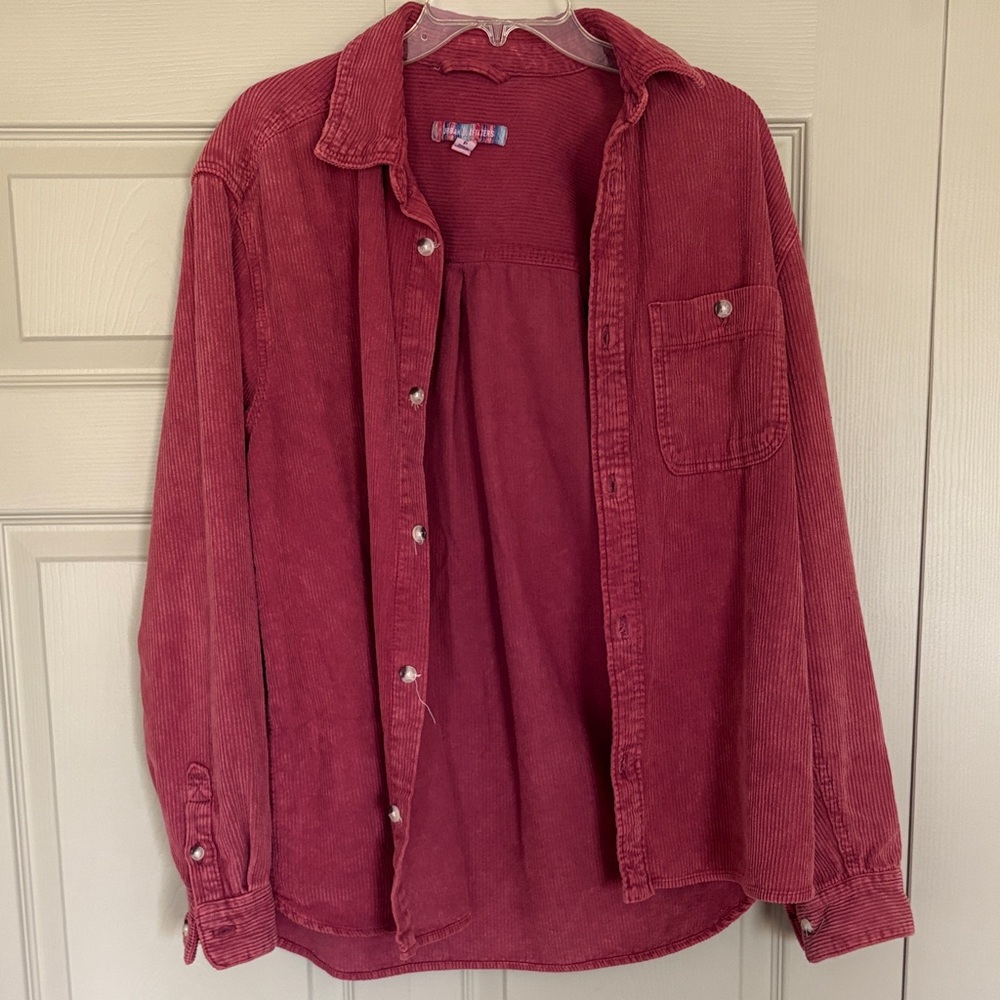 Urban Outfitters Cord Button Down Collared Shirt Pink